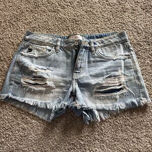 KanCan Light Blue Distressed Denim Shorts